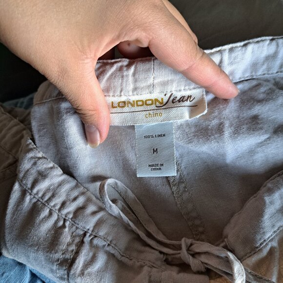 🩵LONDONJEAN Modern Coastal Minimalist Tan Linen Wide Leg Capris Pants Size MM - Picture 7 of 7